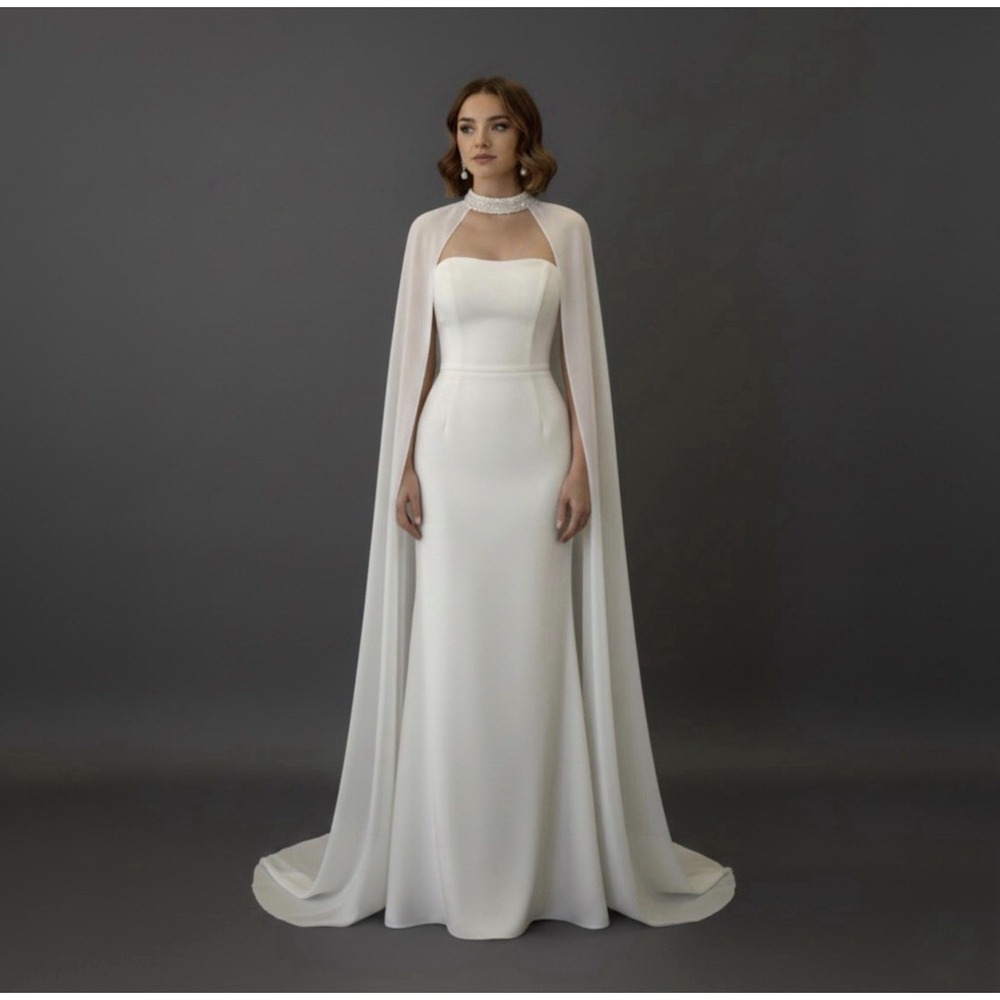 Bridal Crystal Beaded Chiffon Wedding Cape Jacket | Off White Cover Up